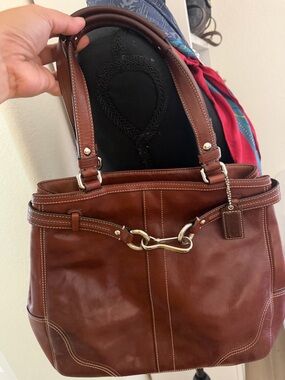 Coach Brown Leather Shoulder Bag with Gold Hardware